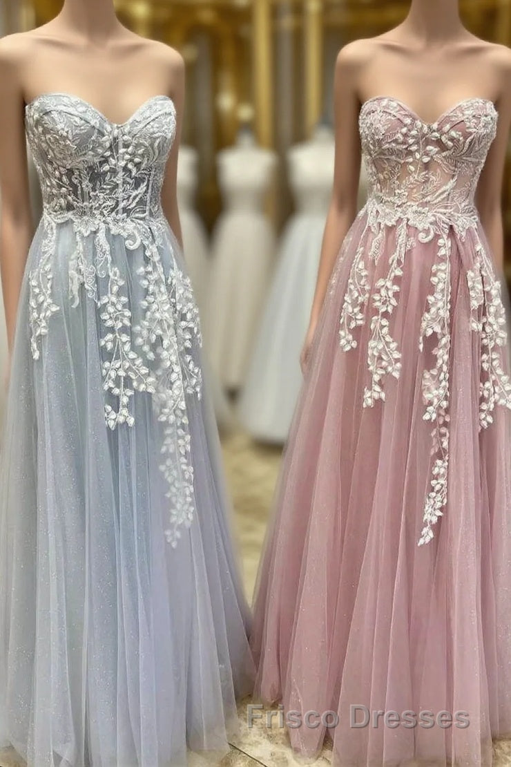 Tulle Floral Lace Sweetheart A-Line Formal Prom Gown Main image