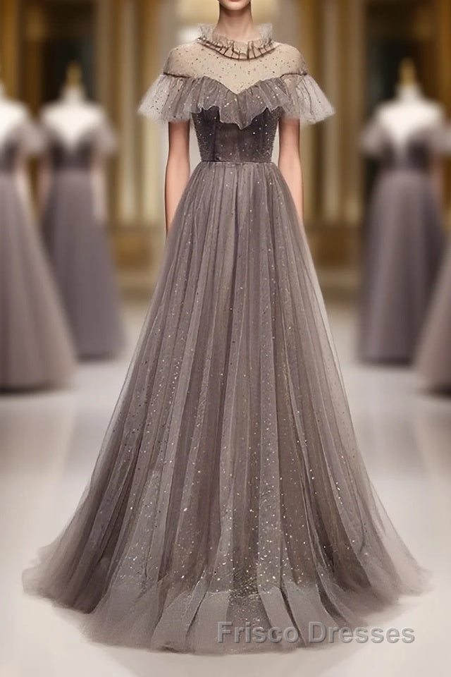 Unique Tulle Long Formal Prom Dress, Tulle Evening Dress