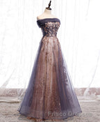 Unique Tulle Off Shoulder Lace Long Formal Prom Dress, Lace Formal Prom Dress