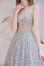 Gorgeous Beading High Neck Tulle Evening Dress, With Cape Sleeves