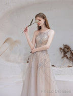 A Line Bateau Prom Dress, Long Neck With Train Sleeveless Zipper Formal Party Dresses