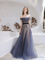 Evening Dress, Blue Prom Dresses, A Line Bateau Neck Floor Length Short Sleeves Zipper Formal Party Dresses, Pageant Dresses