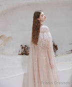 Luxury Champagne Evening Dress, Long Evening Party Prom Dresses, A Line Prom Gown