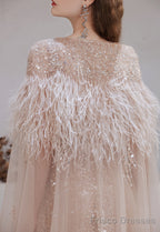 Luxury Champagne Evening Dress, Long Evening Party Prom Dresses, A Line Prom Gown