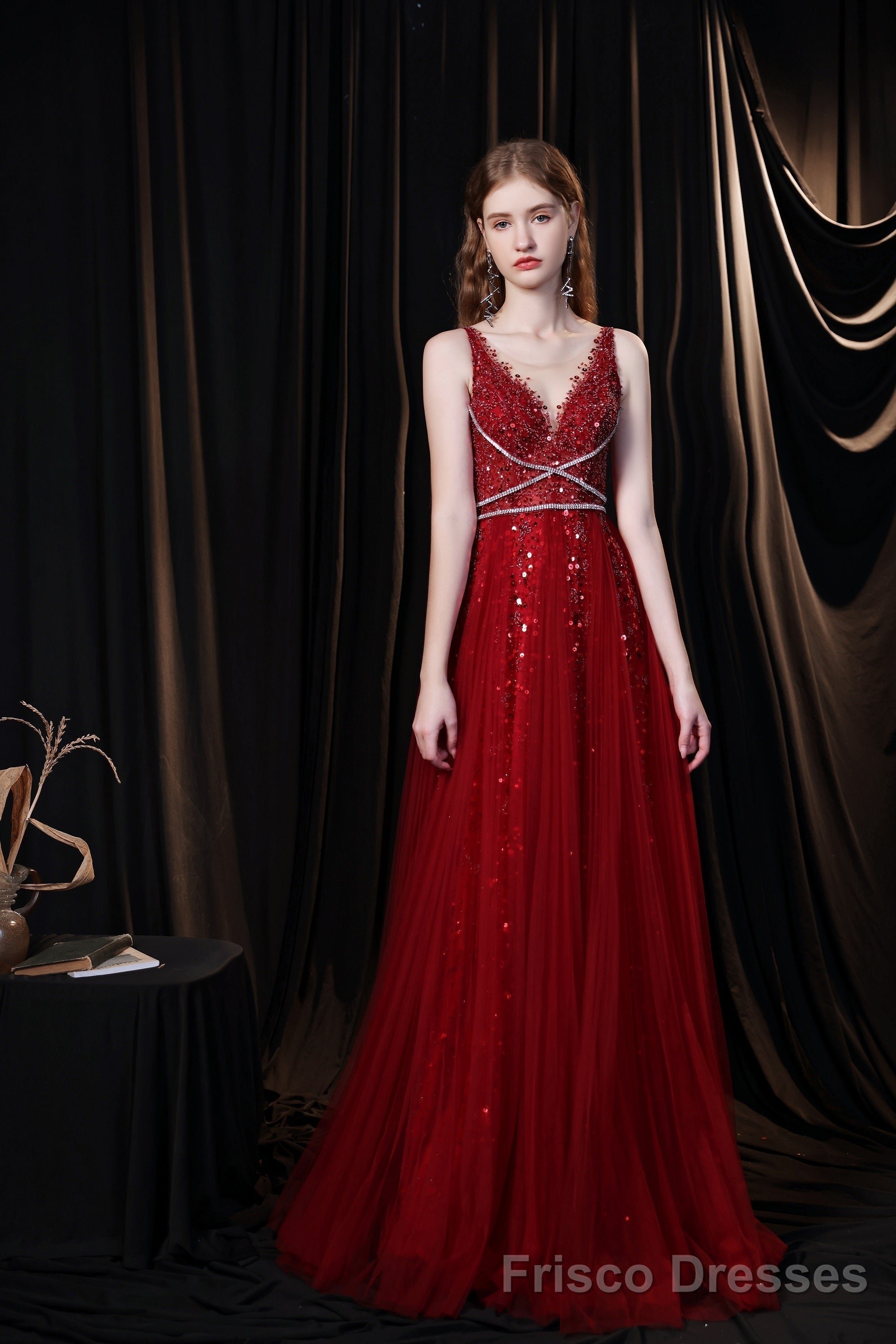 Luxury Burgundy Evening Dress, Long Evening Party Prom Dresses, A Line Prom Gown Secondary image