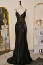Black Mermaid Pluning V Appliques Long Prom Dresses with Slit