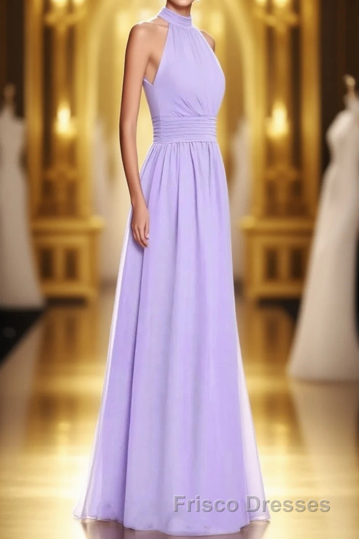 Lavender Chiffon Halter Long Bridesmaid Dress Main image