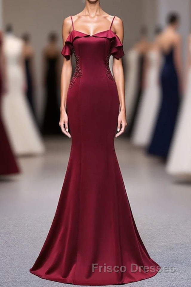 Wine Red Mermaid Sweetheart Straps Long Formal Prom Dress, Wine Red Formal Prom Dress Main image