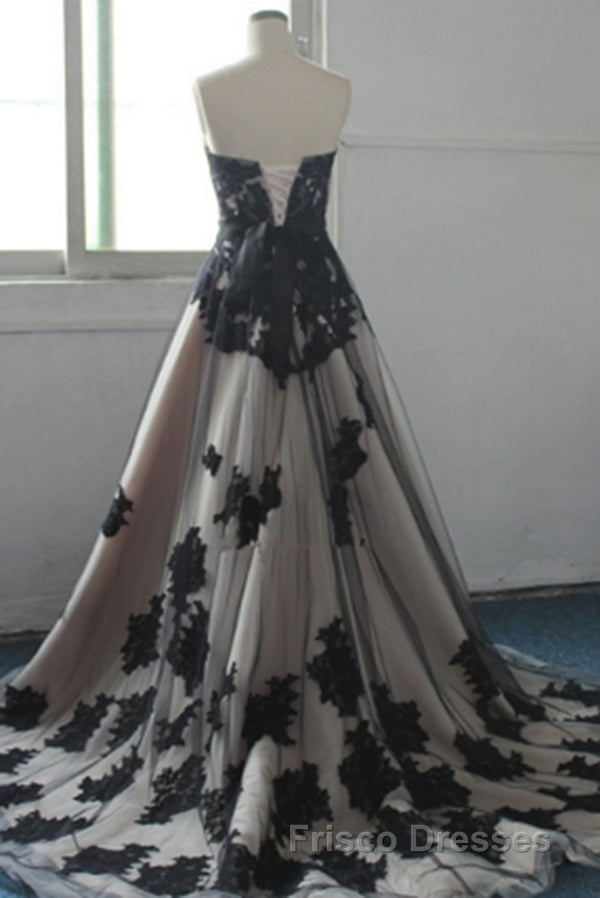 Charming Lace Appliqued Strapless With Chapel Train Wedding Dress