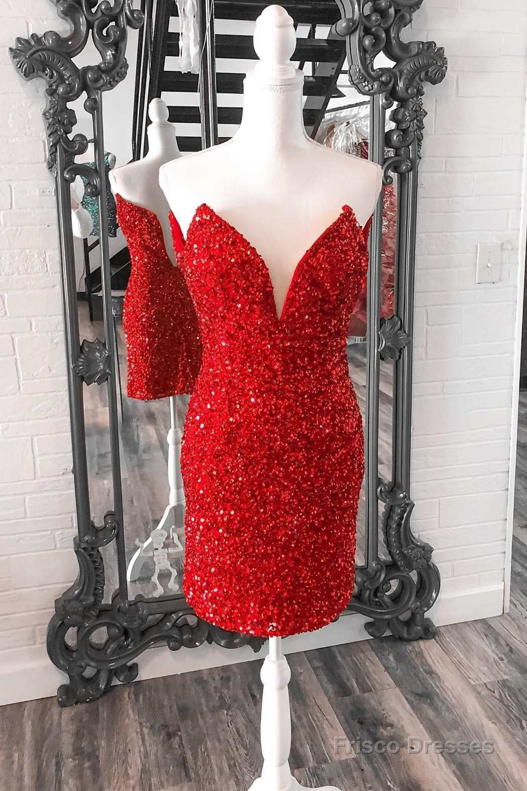 Red Sequin Strapless Short Homecoming Dress Main image