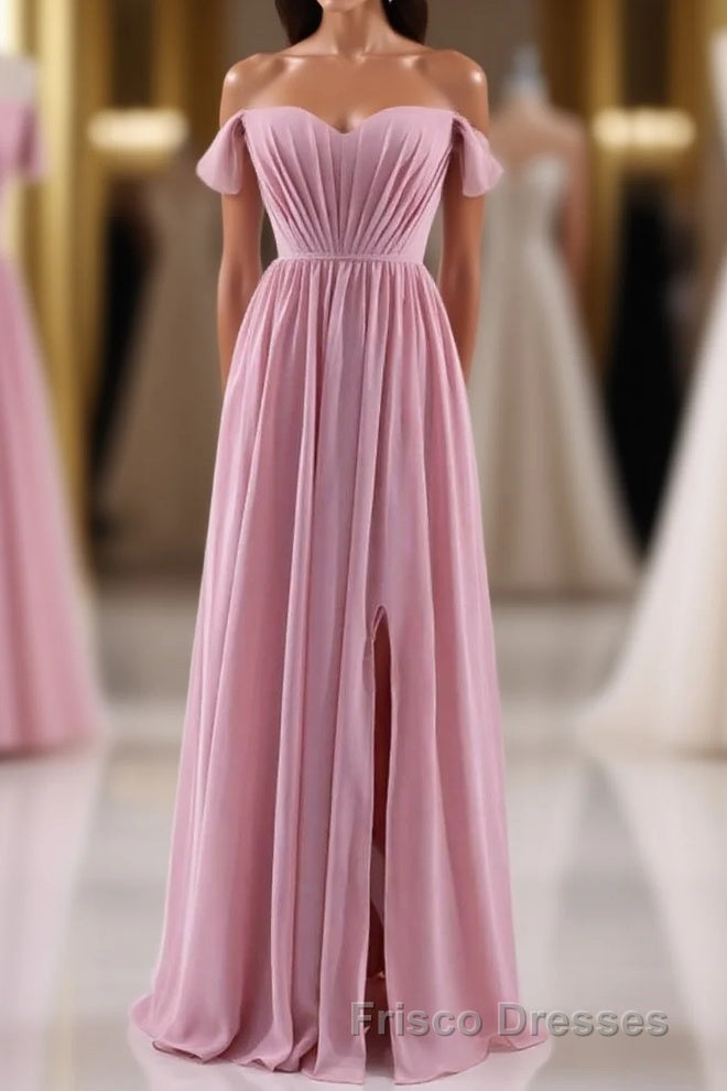Dusty Pink Chiffon Cold-Shoulder A-Line Long Bridesmaid Dress Main image