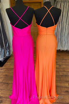 Orange Surplice Neck Backless Long Formal Prom Dress