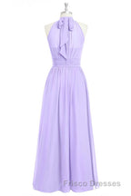 Lavender Chiffon Halter Long Bridesmaid Dress