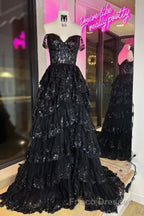 Light Blue Lace Sweetheart Tiered Long Formal Prom Dress with Slit