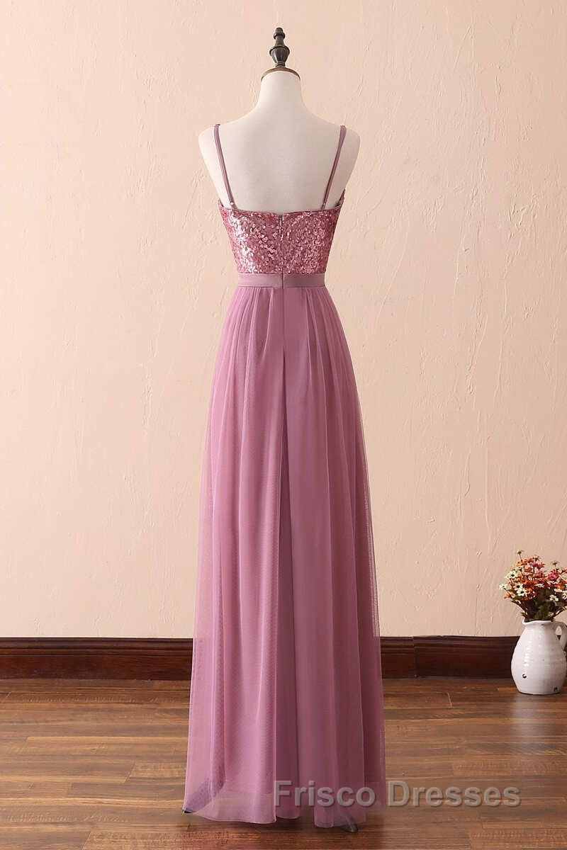 Dusty Purple Sequin Spaghetti Straps A-Line Long Bridesmaid Dress Secondary image