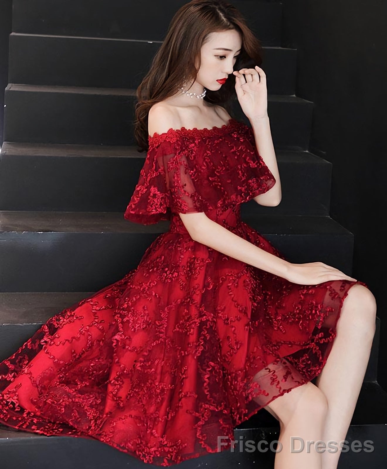 Burgundy Tulle Lace Short Prom Dress Burgundy Homecoming Dress 5 Main image
