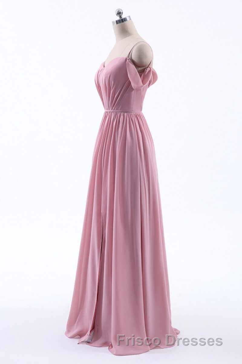 Dusty Pink Chiffon Cold-Shoulder A-Line Long Bridesmaid Dress Secondary image