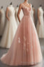 Pink V Neck Tulle Long Formal Prom Dress, Tulle Evening Dress