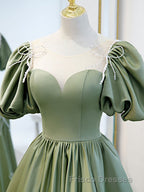 Simple Green Satin Long Formal Prom Dress, Green Evening Dress