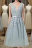 Gray A Line Lace Tulle Short Formal Prom Dress, Homecoming Dress