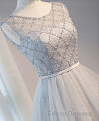 Gray Tulle Beads Short Formal Prom Dress, Gray Homecoming Dress