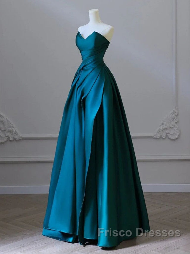 Simple Blue Satin Strapless Formal Prom Dress Secondary image