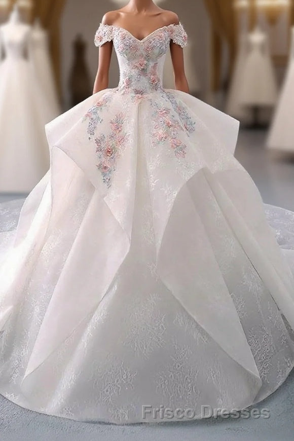 White Sweetheart Off Shoulder Lace Long Formal Prom Dress, White Evening Dress