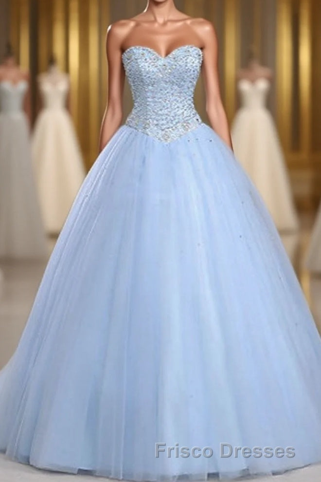 Light Blue Ball Gown Floor Length Sweetheart Strapless Sleevless Beading Formal Prom Dress Main image