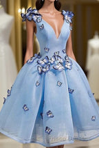 Elegant Butterfly Applique V Neck Sleeveless Short Homecoming Dress