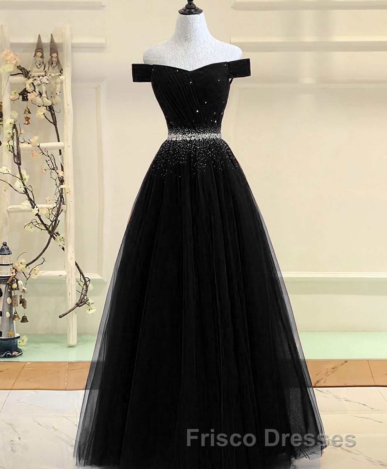 Burgundy Tulle Off Shoulder Long Formal Prom Dress, Burgundy Evening Dress
