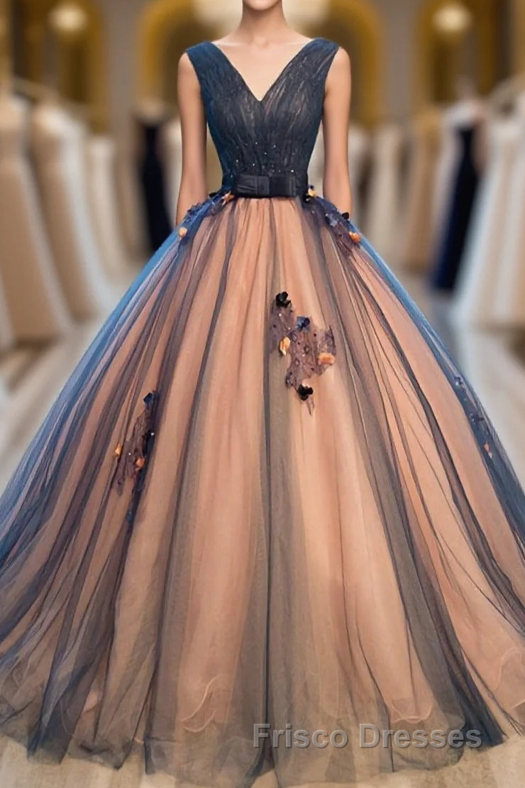 Tulle V Neck Long Formal Prom Gown Tulle Evening Gown Main image