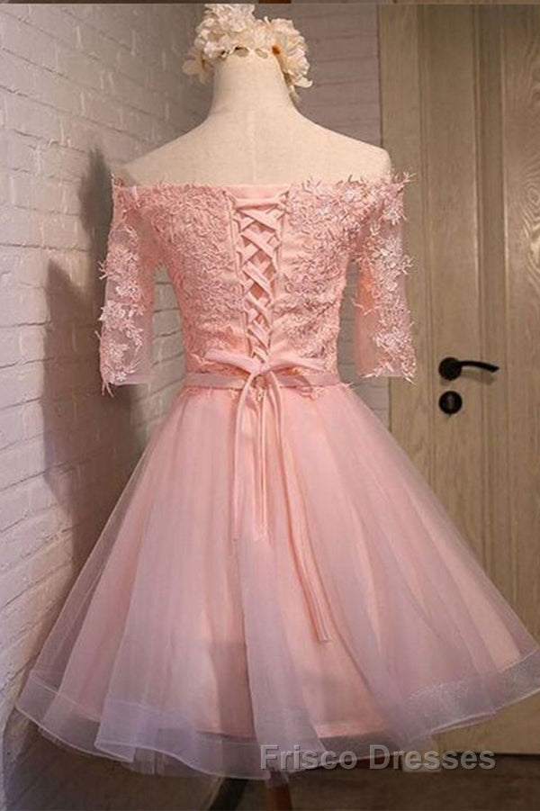 Off Shoulder Half Sleeve Appliques Short Homecoming Dress Secondary image