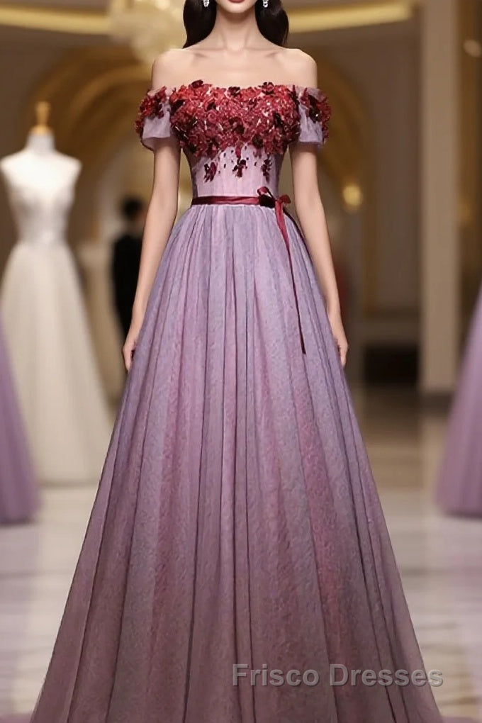 Pink Tulle Lace Applique Long Formal Prom Dress, Evening Dress Main image