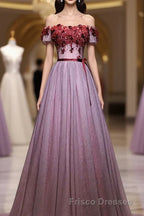 Pink Tulle Lace Applique Long Formal Prom Dress, Evening Dress