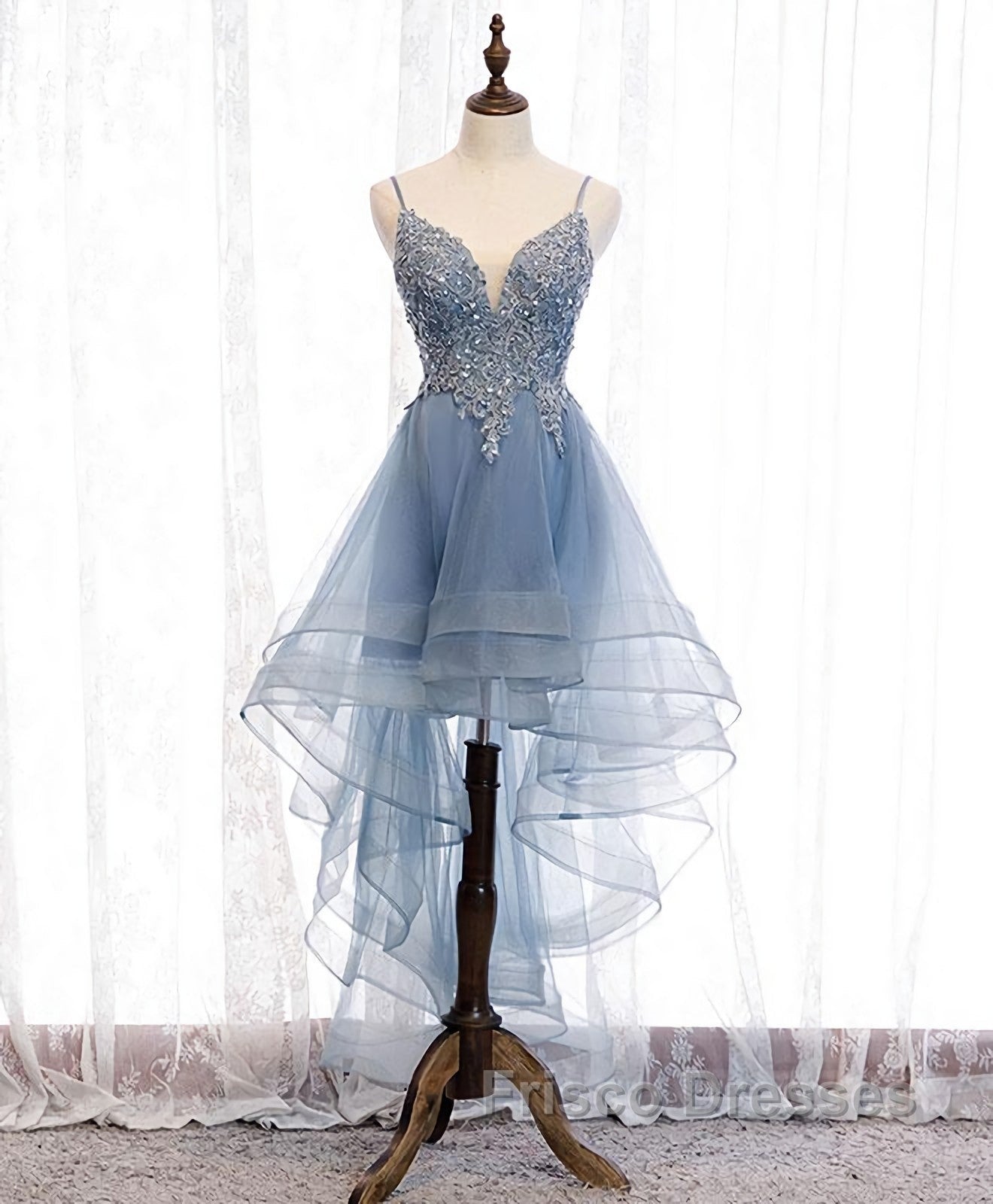 Pink Tulle Lace High Low Formal Prom Dress, Pink Homecoming Dress, 1