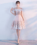 Pink Lace Applique Short Prom Dress Pink Homecoming Dress