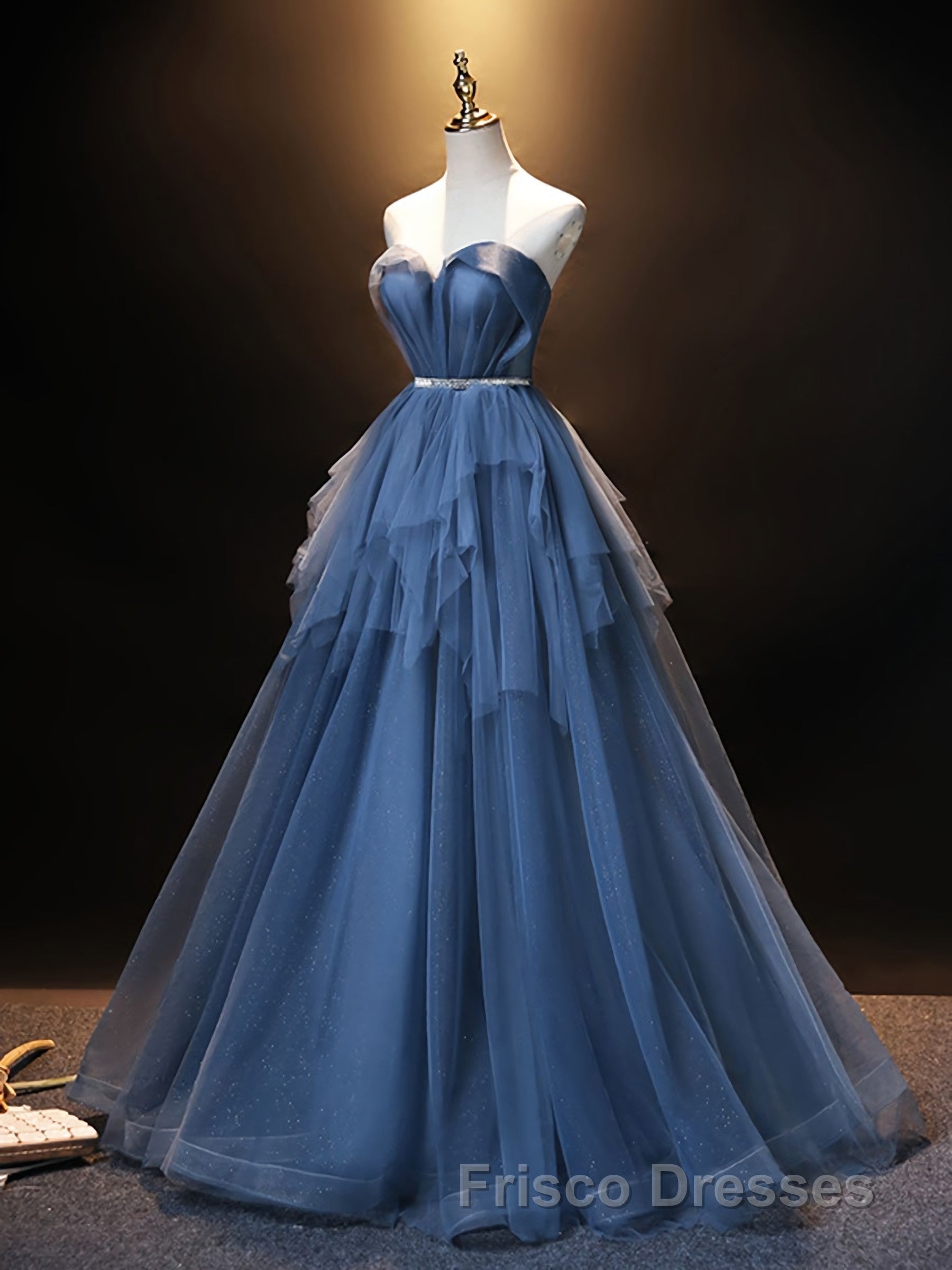 Blue Sweetheart Neck Tulle Long Formal Prom Dress, Blue Evening Dress Secondary image