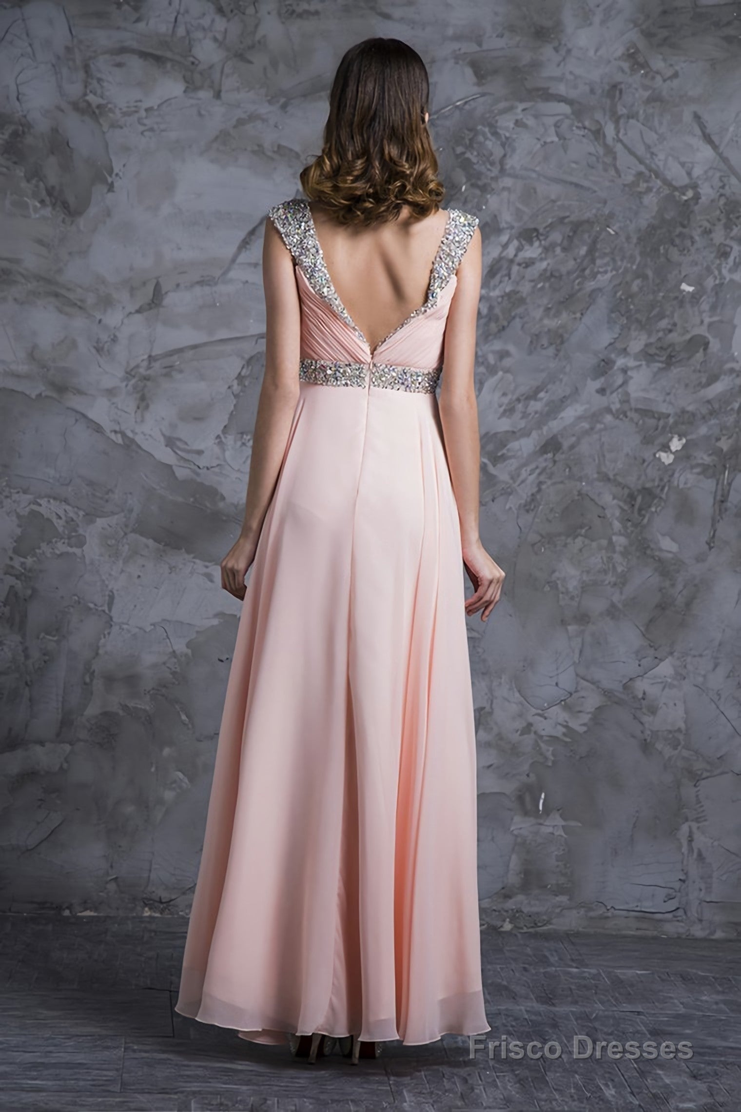 Best Selling Prom Dresses, A Line V Neck Floor Length Chiffon Zipper Back