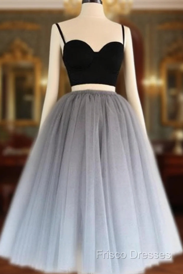 2 Pieces Black Gray Short Formal Prom Dress, Two Pieces Short Black Gray Formal Graduation Dress