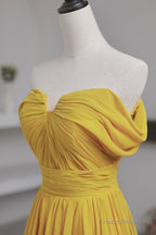 Yellow Chiffon Long Prom Dress, A-Line Off the Shoulder Evening Dress