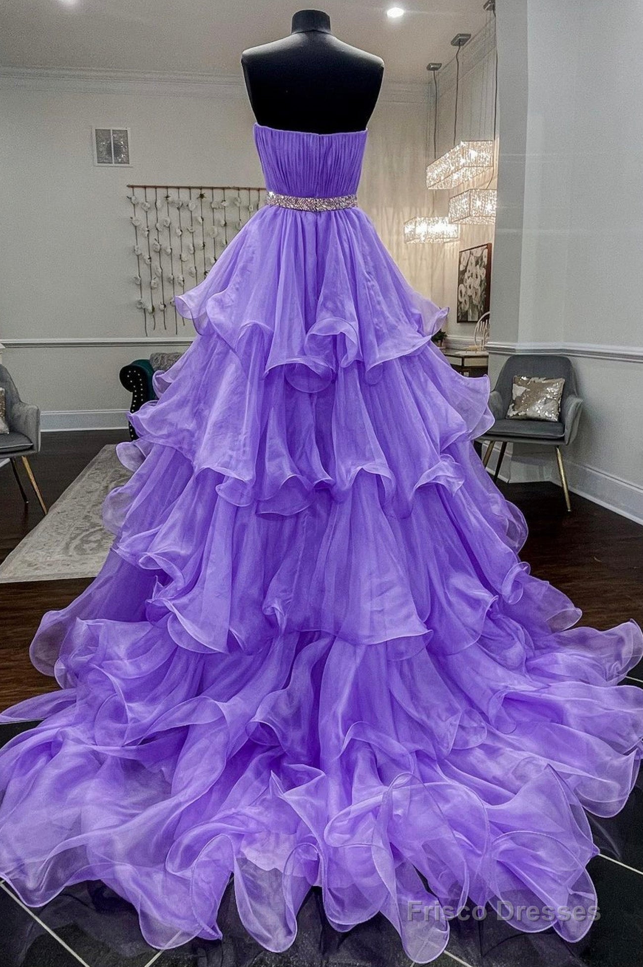 Purple Strapless Organza Long Prom Dress, Princess Quinceanera Dresses Secondary image
