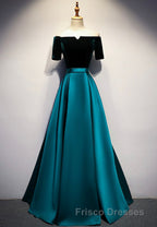 Elegant Velvet Satin Long Formal Prom Dress, A-Line Evening Dress