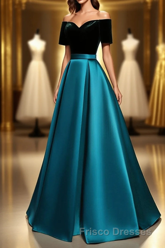Elegant Velvet Satin Long Formal Prom Dress, A-Line Evening Dress