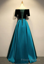 Elegant Velvet Satin Long Formal Prom Dress, A-Line Evening Dress
