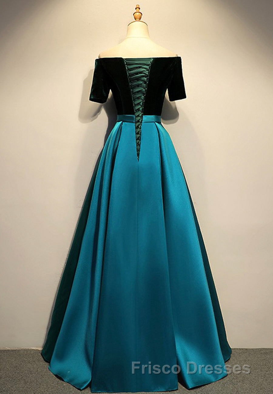Elegant Velvet Satin Long Formal Prom Dress, A-Line Evening Dress