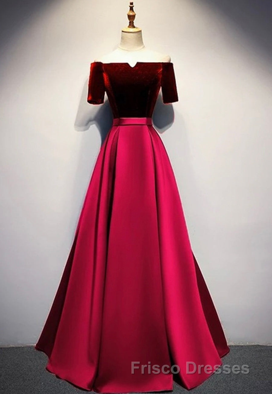 Elegant Velvet Satin Long Formal Prom Dress, A-Line Evening Dress
