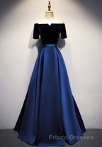 Elegant Velvet Satin Long Formal Prom Dress, A-Line Evening Dress