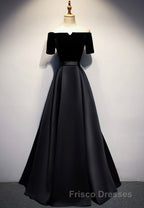 Elegant Velvet Satin Long Formal Prom Dress, A-Line Evening Dress