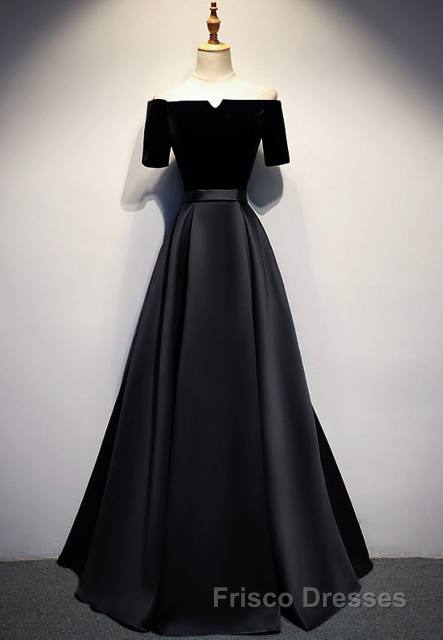 Elegant Velvet Satin Long Formal Prom Dress, A-Line Evening Dress