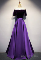 Elegant Velvet Satin Long Formal Prom Dress, A-Line Evening Dress